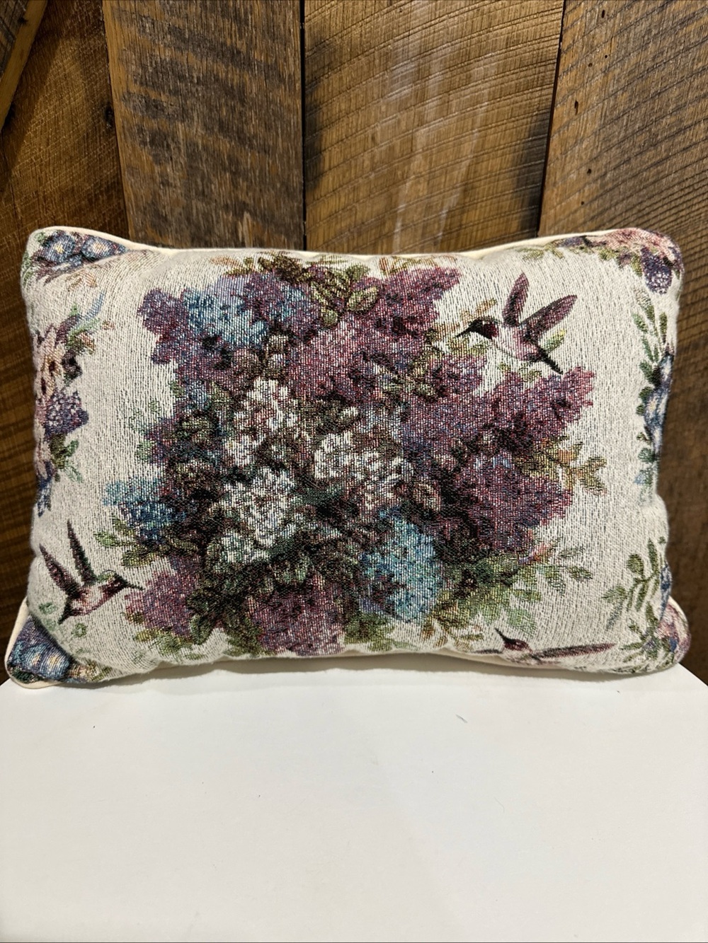 Whisper Wings Tapestry Hummingbird Lilacs Throw Pillow Lena Liu